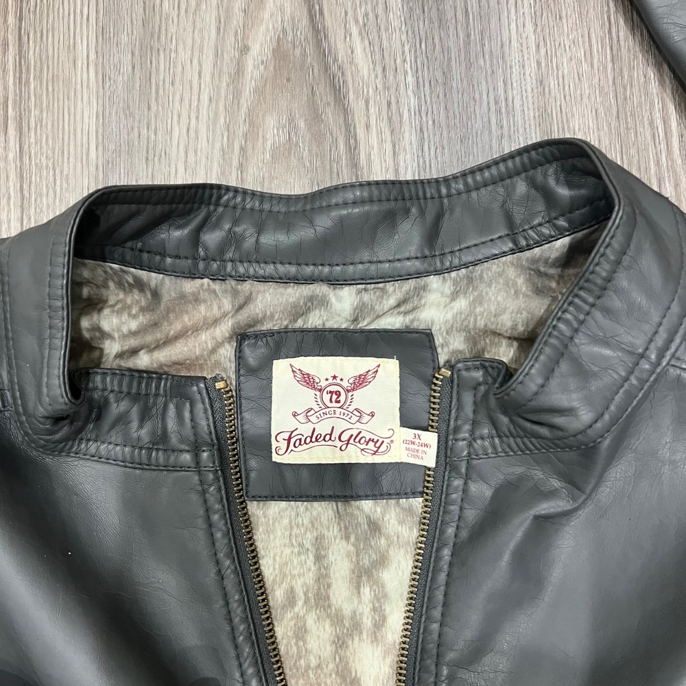 Faded Glory Slate Gray Faux Leather Moto Jacket Womens Plus 3X 22W-24W FGOW44340